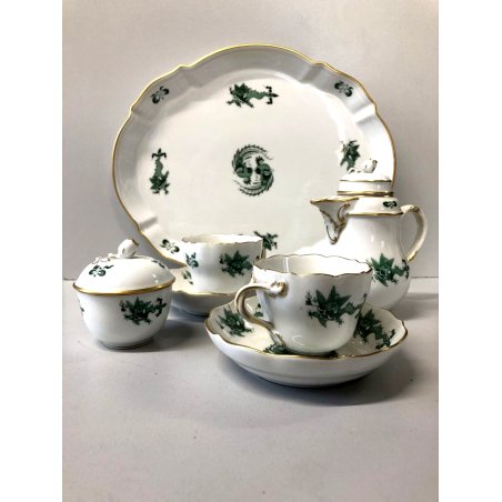 ANTICO SET PORCELLANA Meissen tète a tète VASSOIO TAZZE CAFFE BRICCO ZUCCHERIERA