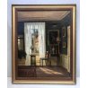 ANTICO QUADRO DIPINTO OLIO TELA F. Svendsen INTERIOR SCENES INTERNO con FINESTRA