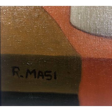 QUADRO OLIO TELA Roberto Masi NATURA MORTA VASI PRIMITIVISMO