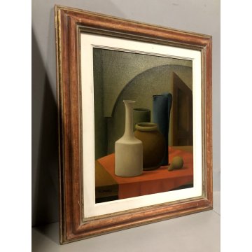 QUADRO OLIO TELA Roberto Masi NATURA MORTA VASI PRIMITIVISMO