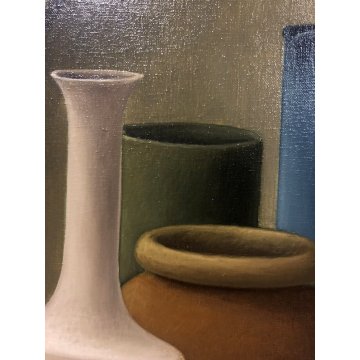 QUADRO OLIO TELA Roberto Masi NATURA MORTA VASI PRIMITIVISMO