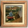 QUADRO OLIO TELA Roberto Masi PAESAGGIO CON BARCHE PESCATORI PRIMITIVISMO '900