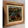 QUADRO OLIO TELA Roberto Masi PAESAGGIO CON BARCHE PESCATORI PRIMITIVISMO '900