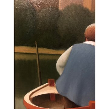 QUADRO OLIO TELA Roberto Masi PAESAGGIO CON BARCHE PESCATORI PRIMITIVISMO '900