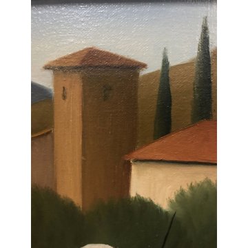 QUADRO OLIO TELA Roberto Masi PAESAGGIO CON BARCHE PESCATORI PRIMITIVISMO '900