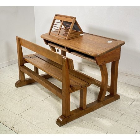ANTICO BANCO DA SCUOLA ASILO LEGNO NOCE 1800 ABACO PALLOTTOLIERE LAVAGNA DESK