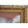 QUADRO ANTICO VENTAGLIO MADREPERLA PIUME DI STRUZZO '900 OLD HAND FAN EVENTAIL