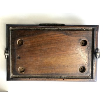 ANTICA RARA BILANCIA POSTALE VITTORIANA 2 PIATTI 9 PESI TECA VETRO BASE LEGNO