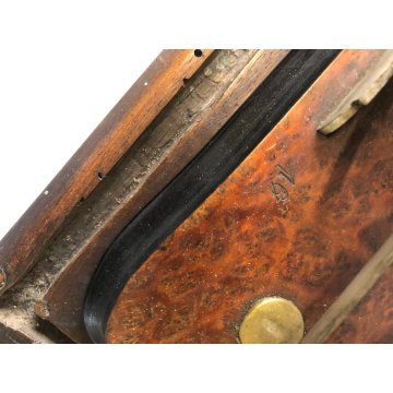 ANTICA RARA BILANCIA POSTALE VITTORIANA 2 PIATTI 9 PESI TECA VETRO BASE LEGNO