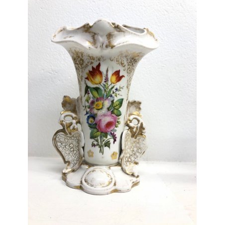 ANTICO VASO PORCELLANA BIANCA ATTR. Jacop Petit DECORO FIORI ORO Roccocò FRANCIA