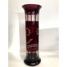 ANTICO VASO CILINDRO CRISTALLO BOEMIA ROSSO RUBINO DECORO CUT to CLEAR ART DECO'