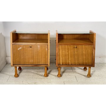 COPPIA COMODINO DESIGN ANNI 60 ANTA VETRO LEGNO GAMBA GOCCIA VINTAGE CREDENZA