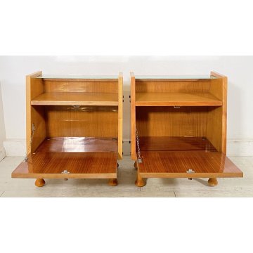 COPPIA COMODINO DESIGN ANNI 60 ANTA VETRO LEGNO GAMBA GOCCIA VINTAGE CREDENZA