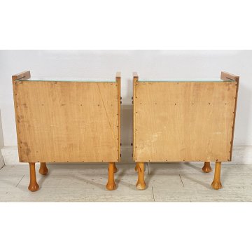 COPPIA COMODINO DESIGN ANNI 60 ANTA VETRO LEGNO GAMBA GOCCIA VINTAGE CREDENZA