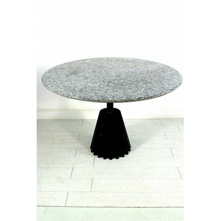TAVOLO ROTONDO PIANO PIETRA BASE CONO ACCIAIO DESIGN ANNI '70/'80 MADE IN ITALY