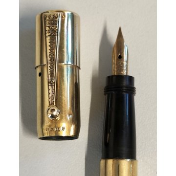 WATERMAN Antica Penna Stilografica RETRATTILE Safety ORO 18kr OLD FOUNTAIN PEN