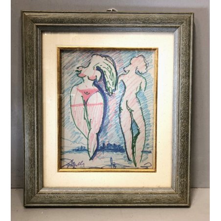 QUADRO ASTRATTO Crepaldi DISEGNO PENNARELLO Sogno sul lago '98 FIGURE FEMMINILE