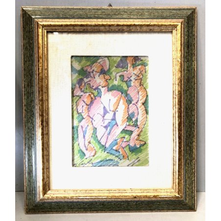 QUADRO ASTRATTO L. Crepaldi DISEGNO PENNARELLO NUDO STUDIO FIGURE FEMMINILI 1998