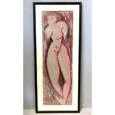 QUADRO ASTRATTO DISEGNO PASTELLO CERA Etoile 2000 L. Crepaldi NUDO DONNA FIGURA