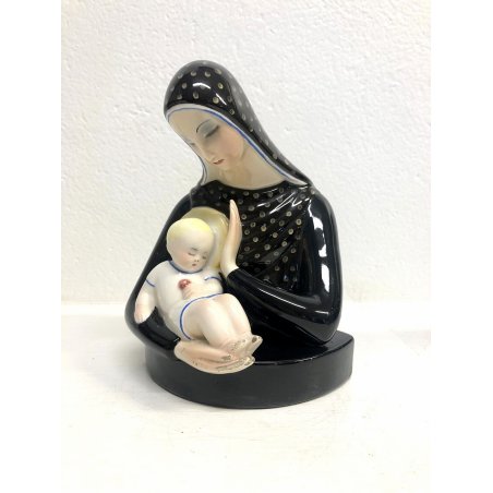 ANTICA SCULTURA CERAMICA Lenci Torino BUSTO MADONNA BAMBINO GESU NATIVITA' DECO'