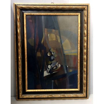 QUADRO DIPINTO ASTRATTO TECNICA MISTA TELA Marino Cassetti NATURA MORTA EPOCA 69