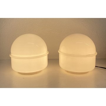 COPPIA ABATJOUR LAMPADA TAVOLO TECLA LEUCOS NOTI MASSARI VETRO BIANCO ANNI 60