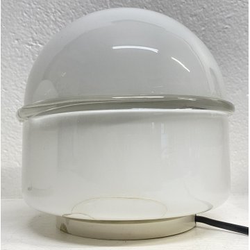 COPPIA ABATJOUR LAMPADA TAVOLO TECLA LEUCOS NOTI MASSARI VETRO BIANCO ANNI 60