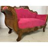 ANTICO DIVANO A BARCA LUIGI FILIPPO 1800 STOFFA BORDEAUX LEGNO NOCE SOFA EPOCA