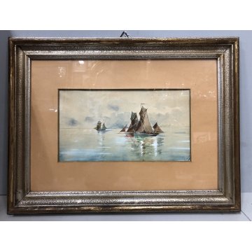 COPPIA ANTICO QUADRO DIPINTO ACQUERELLO P. Sgarietta MARINA VELIERI BARCHE '900