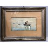 COPPIA ANTICO QUADRO DIPINTO ACQUERELLO P. Sgarietta MARINA VELIERI BARCHE '900
