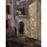 ANTICO QUADRO OLIO TAVOLA MATERICO SCORCIO BORGO PAESAGGIO IMPRESSIONISTA FIRMA