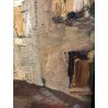 ANTICO QUADRO OLIO TAVOLA MATERICO SCORCIO BORGO PAESAGGIO IMPRESSIONISTA FIRMA