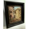 ANTICO QUADRO OLIO TAVOLA MATERICO SCORCIO BORGO PAESAGGIO IMPRESSIONISTA FIRMA