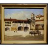 ANTICO QUADRO OLIO TAVOLA A. Poma PAESAGGIO VEDUTA BORGOSESIA P.za MAZZINI 1900