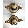 ANTICA COPPIA VASO PORCELLANA COPERCHIO MANICI CHIMERA ORO MEDAGLIONI ISTORIATI