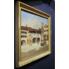 ANTICO QUADRO OLIO TAVOLA A. Poma PAESAGGIO VEDUTA BORGOSESIA P.za MAZZINI 1900