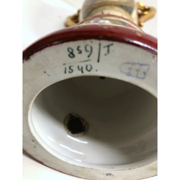 ANTICA COPPIA VASO PORCELLANA COPERCHIO MANICI CHIMERA ORO MEDAGLIONI ISTORIATI