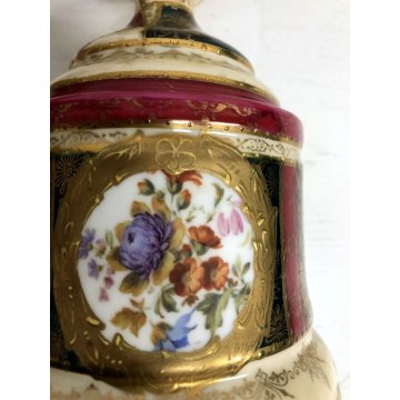 ANTICA COPPIA VASO PORCELLANA COPERCHIO MANICI CHIMERA ORO MEDAGLIONI ISTORIATI