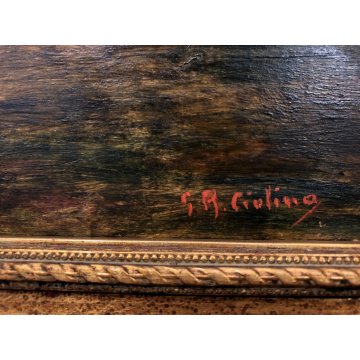 QUADRO OLIO TAVOLA G.B. Ciolina VEDUTA PAESAGGIO LACUSTRE MUCCHE Valle Vigezzo