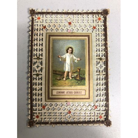 antico SANTINO MERLETTATO Holy card CANIVET Gesu Bambino RELIGIOSO JESUS CHRIST