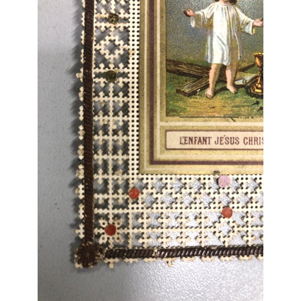 antico SANTINO MERLETTATO Holy card CANIVET Gesu Bambino RELIGIOSO JESUS CHRIST