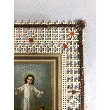 antico SANTINO MERLETTATO Holy card CANIVET Gesu Bambino RELIGIOSO JESUS CHRIST
