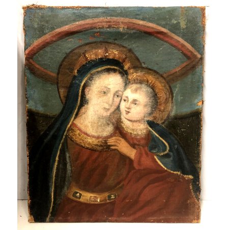 ANTICO DIPINTO OLIO TELA Madonna Del Buon Consiglio GESU' BAMBINO RELIGIOSO '600
