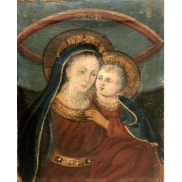 ANTICO DIPINTO OLIO TELA Madonna Del Buon Consiglio GESU' BAMBINO RELIGIOSO '600