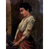 ANTICO QUADRO DIPINTO OLIO SCENA GENERE INTERNO MESTRIERE CALZOLAIO CIABATTINO