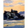 ANTICO QUADRO DIPINTO OLIO A. Gazzola VEDUTA ROCCA Castello Angera Lago Maggiore