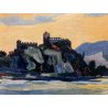 ANTICO QUADRO DIPINTO OLIO A. Gazzola VEDUTA ROCCA Castello Angera Lago Maggiore