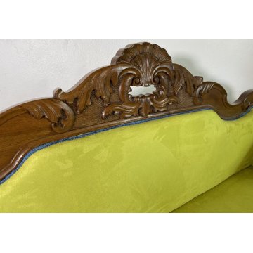 ANTICO DIVANO A BARCA LUIGI FILIPPO 1800 STOFFA VERDE LEGNO NOCE SOFA EPOCA