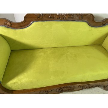 ANTICO DIVANO A BARCA LUIGI FILIPPO 1800 STOFFA VERDE LEGNO NOCE SOFA EPOCA