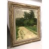 QUADRO DIPINTO OLIO TAVOLA A. E. Campestrini PAESAGGIO COLLINARE STRADA CAMPAGNA